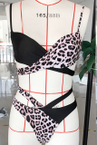 Leopard print Nylon Patchwork Two Piece Suits Europe and America Tankinis Set