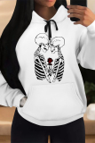 White Pink Figure Letters Print Draw String Pocket Street Fall Winter Hooded Sweatshirt