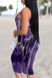 Brown Leopard Camouflage Print U Neck Sleeveless Vacation Bodycon Midi Tank Dress