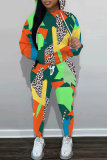 Multicolor Graphics Print Long Sleeve Hooded Sweatshirt And Draw String Pocket Skinny Pants Casual Sportwear Two Pieces Trouser Sets