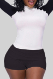 Black O Neck Long Sleeve Tops And Shorts Sportwear Casual Two Pieces Shorts Sets