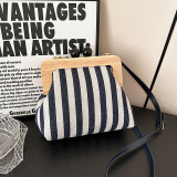 Blue Casual Striped Canvas Wooden Clutch Handbags