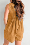 Casual V Neck Sleeveless Loose Pocket Lace Up Vacation Pleated Loose Denim Jumpsuits