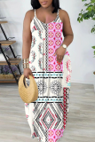 Purple Graphics Print Sleeveless Backless Floor Length Vacation Baggy Plus Size Sundress Slip Maxi Dress