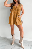 Casual V Neck Sleeveless Loose Pocket Lace Up Vacation Pleated Loose Denim Jumpsuits