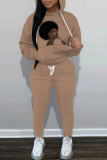 Green Figure Print Long Sleeve Hooded Sweatshirt And Draw String Pocket Skinny Pants Casual Sportwear Two Pieces Trouser Sets