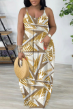 Purple Graphics Print Sleeveless Backless Floor Length Vacation Baggy Plus Size Sundress Slip Maxi Dress