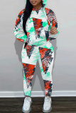 Multicolor Graphics Print Long Sleeve Hooded Sweatshirt And Draw String Pocket Skinny Pants Casual Sportwear Two Pieces Trouser Sets