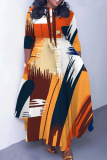 Red Graphics Print O Neck 3/4 Sleeve Belted Pockets Long Vacation Casual Pleated A Line Maxi Dresses