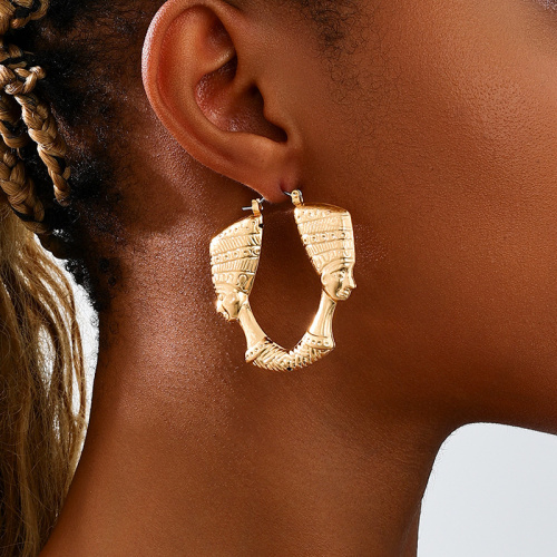Glod Human Face Hoop Earrings