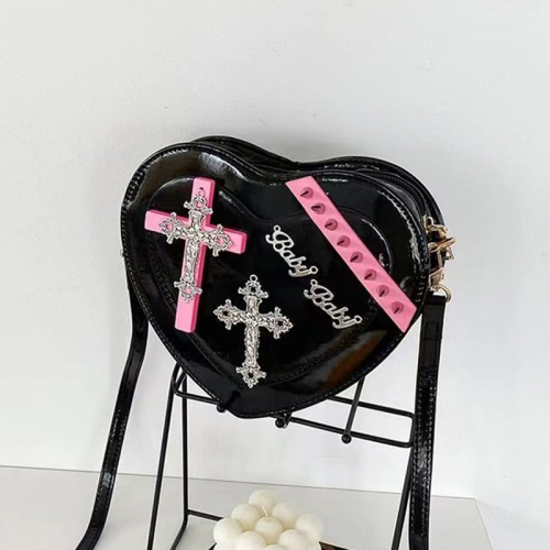 Pink Heart Shaped Zipper Bright Funny Punk Style Shoulder Messenger Bag