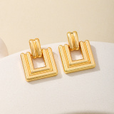 Gold Geometric Square Stripe Earrings
