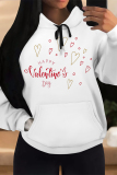 White Pink Figure Letters Print Draw String Pocket Street Fall Winter Hooded Sweatshirt