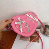 Pink Heart Shaped Zipper Bright Funny Punk Style Shoulder Messenger Bag