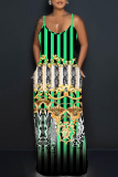 Rose Red African Leopard Floral Print Backless Spaghetti Strap Casual Vacation Long Maxi Slip Dresses