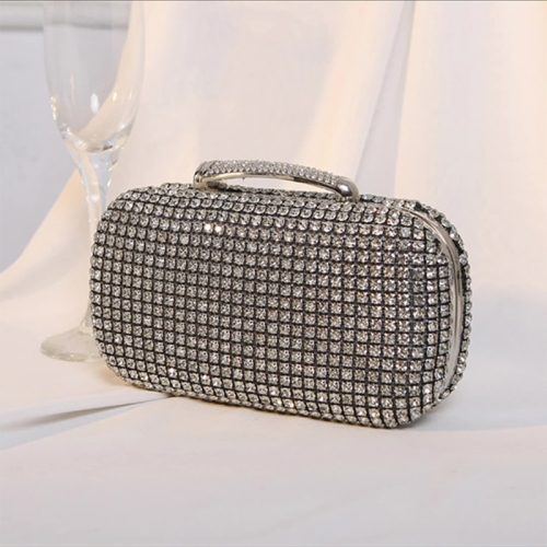 Silver Party Club Celebrities Solid Color Rhinestone Decor Sequined CrossBody Bags Handbags