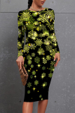Black White Floral Print Contrast Round Neck Long Sleeve Prom Party Bodycorn Midi Dresses