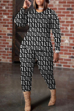 Blue Purple Plaid Geometric Print Round Neck Long Sleeve Tops and Pencil Pants Two Pieces Trouser Sets