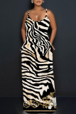 Rose Red African Leopard Floral Print Backless Spaghetti Strap Casual Vacation Long Maxi Slip Dresses