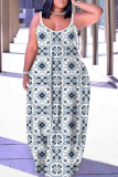 Apricot Floral Abstract Print Backless Spaghetti Strap Sleeveless Vacation Loose Long Maxi Slip Dresses