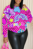 Black Casual Floral Cartoon Cherry Print Round Neck Long Sleeve Sweatshirts Tops