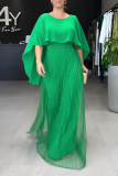 Purple Red Prom Party Club Ruffle Mesh Round Neck Shawl Sleeve Ball Gown Long Maxi Dresses
