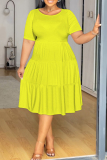 White O Neck Short Sleeve A Line Casual Outing Vacation Loose Plus Size Pleated T Shirt Midi Dress