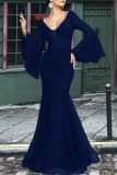 Elegant Formal Solid Embroidered V Neck Evening Dresses