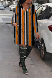 Black Orange Graphics Print V Neck Long Sleeve Casual Vacation Mini Dresses