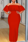 Black Ruffled Off Shoulder Short Sleeve Casual Outing Vacation Bodycon Maxi Dress