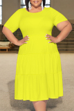 White O Neck Short Sleeve A Line Casual Outing Vacation Loose Plus Size Pleated T Shirt Midi Dress