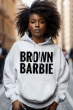 Brown Casual Lettter Print Long Sleeve Fall Winter Hooded Sweatshirts
