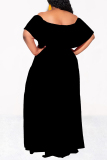 Black Off Shoulder Flutter Sleeve Long Loose Vacation Plus Size Maxi Dresses