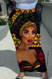 Silver Gray African Figure Print Casual High Waist Skinny Maxi Skirt