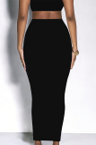 Black Casual High Waist Skinny Maxi Skirt