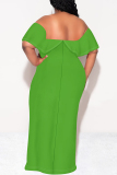 Black Ruffled Off Shoulder Short Sleeve Casual Outing Vacation Bodycon Maxi Dress