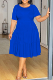 White O Neck Short Sleeve A Line Casual Outing Vacation Loose Plus Size Pleated T Shirt Midi Dress