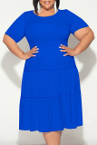 White O Neck Short Sleeve A Line Casual Outing Vacation Loose Plus Size Pleated T Shirt Midi Dress