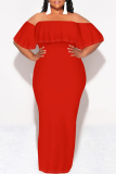 Black Ruffled Off Shoulder Short Sleeve Casual Outing Vacation Bodycon Maxi Dress