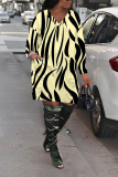 Black Orange Graphics Print V Neck Long Sleeve Casual Vacation Mini Dresses
