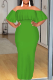 Black Ruffled Off Shoulder Short Sleeve Casual Outing Vacation Bodycon Maxi Dress
