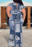 Blue Khaki Graphics Print V Neck Short Sleeve Lace Up Floor Length Plus Size Bodycon Maxi Dresses