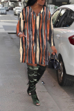 Black Orange Graphics Print V Neck Long Sleeve Casual Vacation Mini Dresses