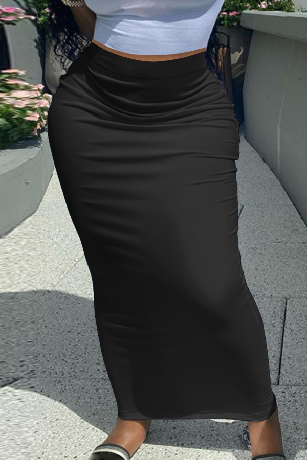 Black Casual High Waist Skinny Maxi Skirt