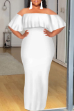 Black Ruffled Off Shoulder Short Sleeve Casual Outing Vacation Bodycon Maxi Dress