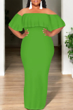 Black Ruffled Off Shoulder Short Sleeve Casual Outing Vacation Bodycon Maxi Dress