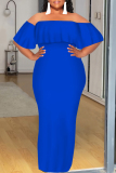 Black Ruffled Off Shoulder Short Sleeve Casual Outing Vacation Bodycon Maxi Dress
