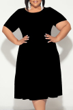 White O Neck Short Sleeve A Line Casual Outing Vacation Loose Plus Size Pleated T Shirt Midi Dress