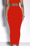 Black Casual High Waist Skinny Maxi Skirt