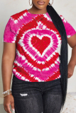 Rose Red Graphics Print O Neck Short Sleeve Casual Oversize T-Shirts